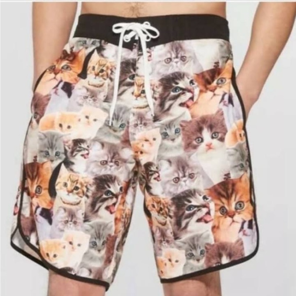 Bioworld Cat Kitten Unisex Board Shorts Swim Trunks Size Small
